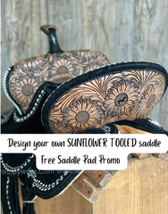 Custom Sunflower Tooled Barrel Saddle - Free Saddle Pad