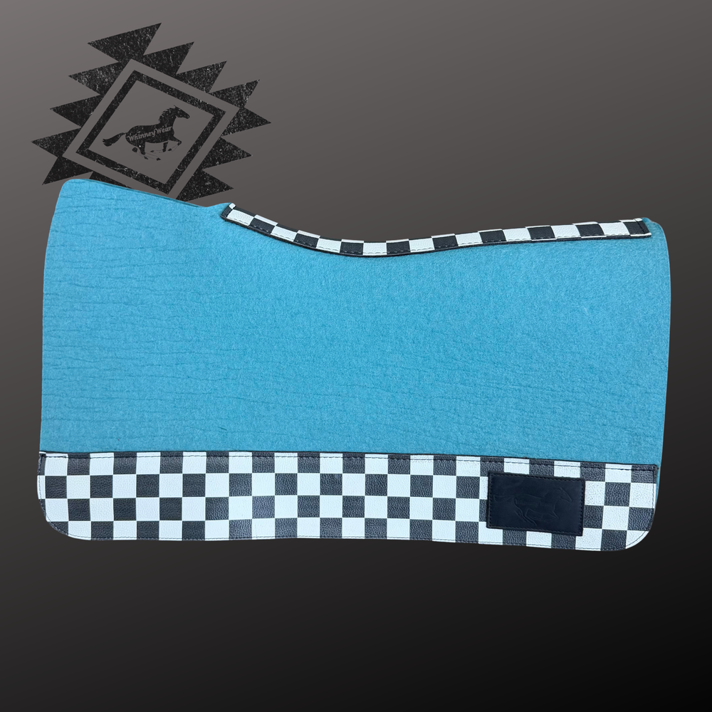 Turquoise & Checkered Wool Saddle Pad - 28"x30"