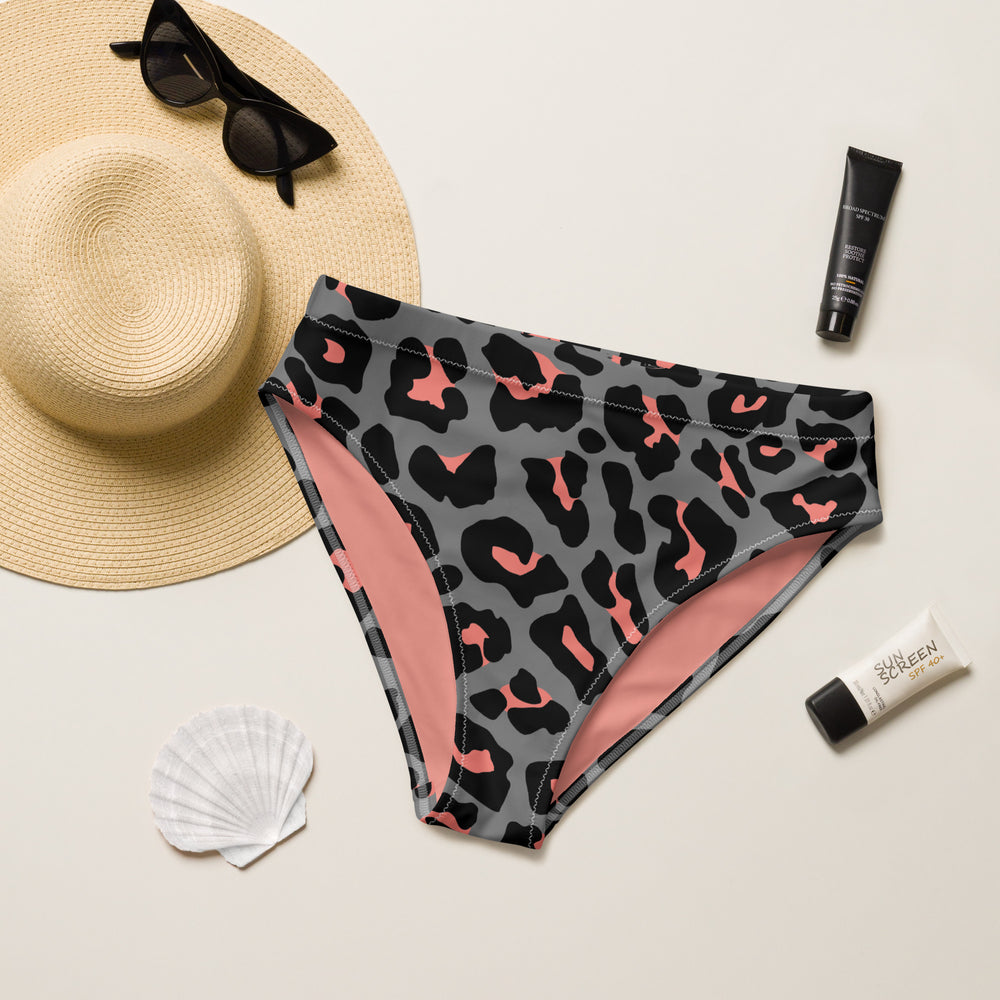 Coral Cheetah high-waisted bikini bottom