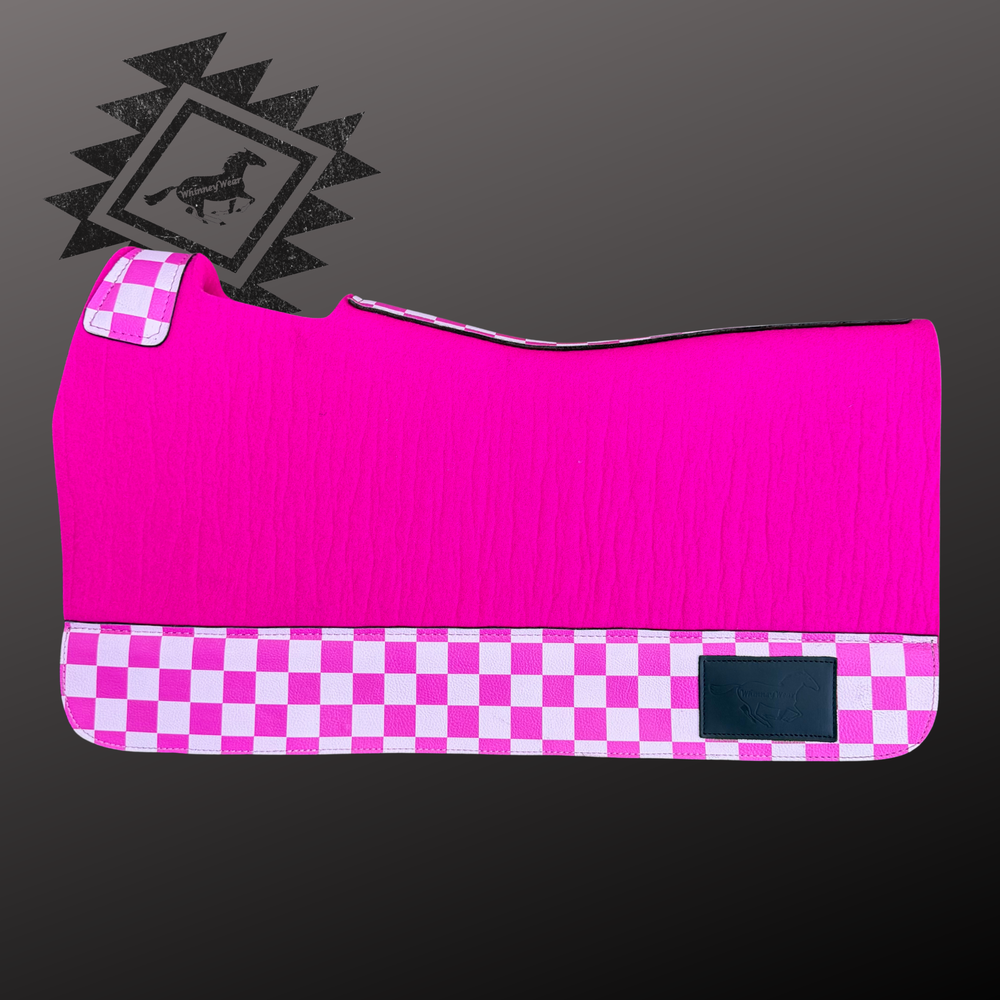 Pink Checkered Wool Saddle Pad - 28"x30"