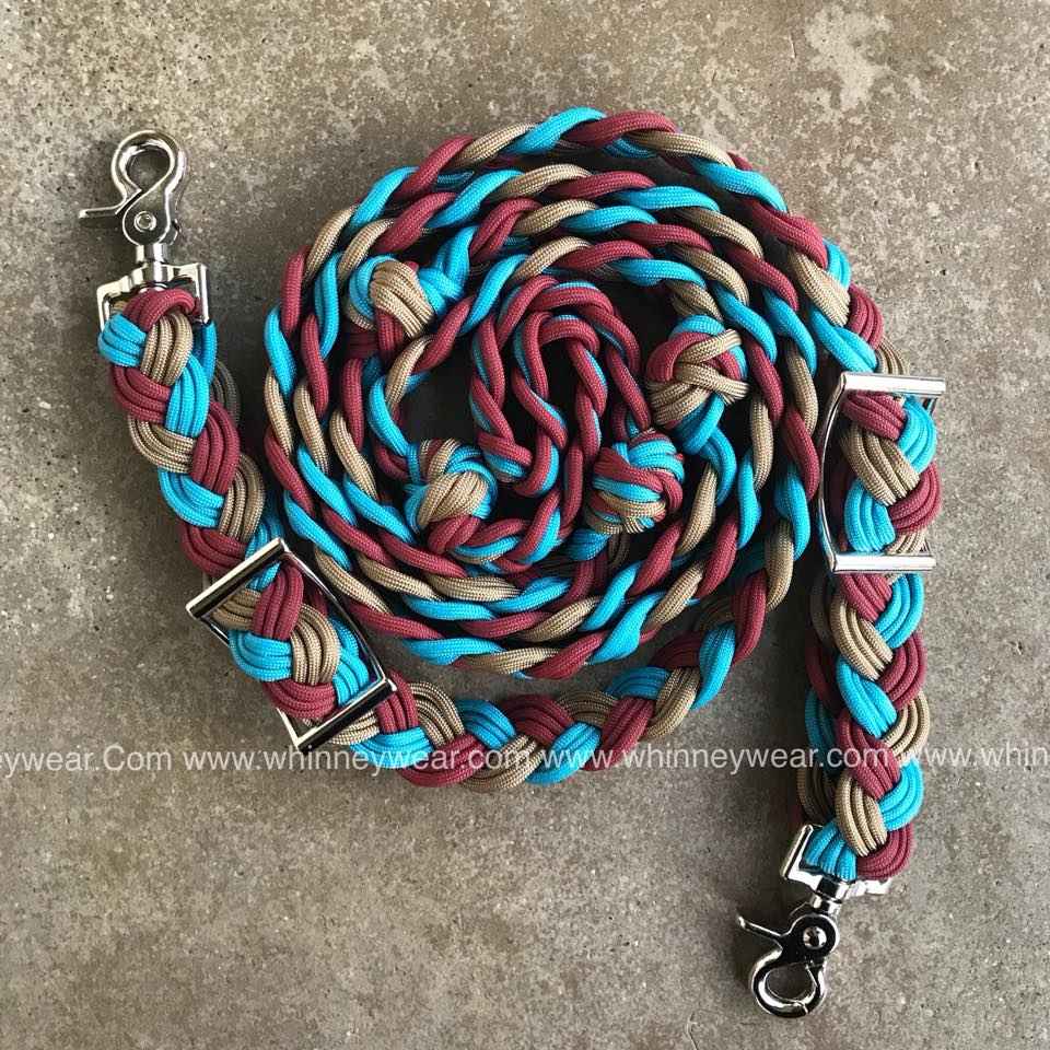 WhinneyWear Custom 8ft Turq/Wine/Tan Reins