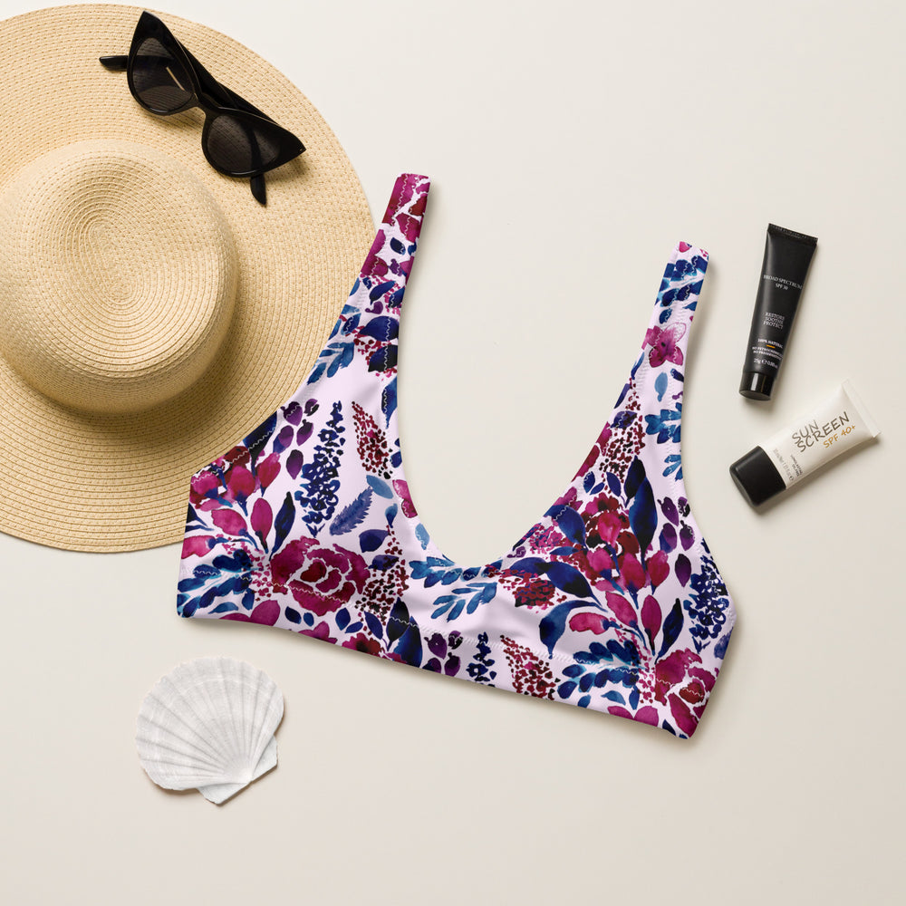 Burgundy Bloom padded bikini top