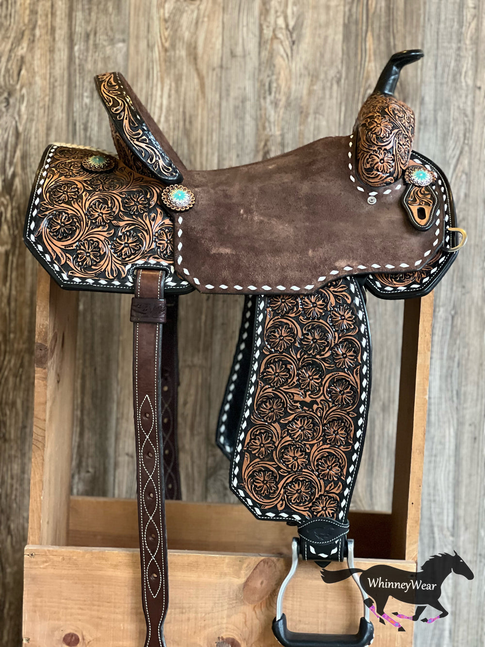 15” WhinneyLite Floral Tooled Barrel Saddle