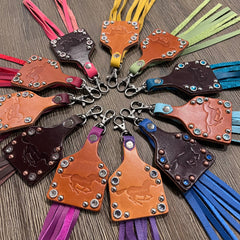 Leather Fringe & Bling Keychain