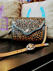 Hand Tooled Leopard Leather Purse