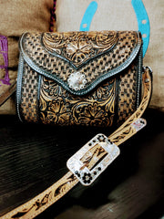 Hand Tooled Basket Weave Leather Purse